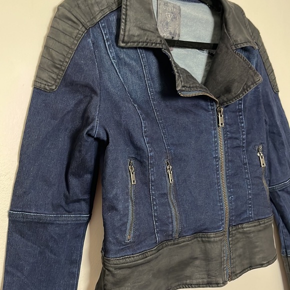 Guess Y2K Denim Leather Moto Jacket Small - Picture 7 of 16